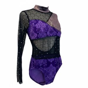 Custom Solo illusion rhinestoned Dance Costume purple velvet leotard LC child